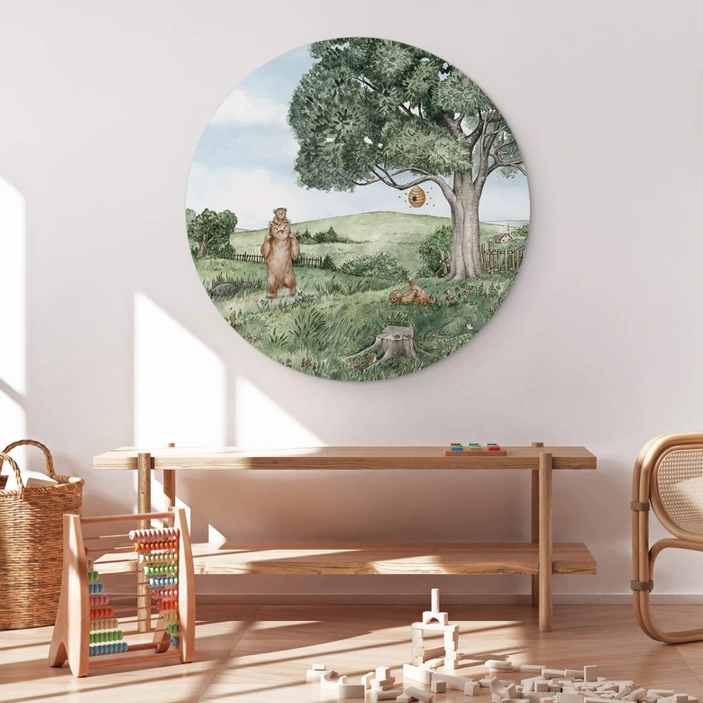 Wandbild Kikki Belle - Bären und Bienen - Alu-Dibond Rund 