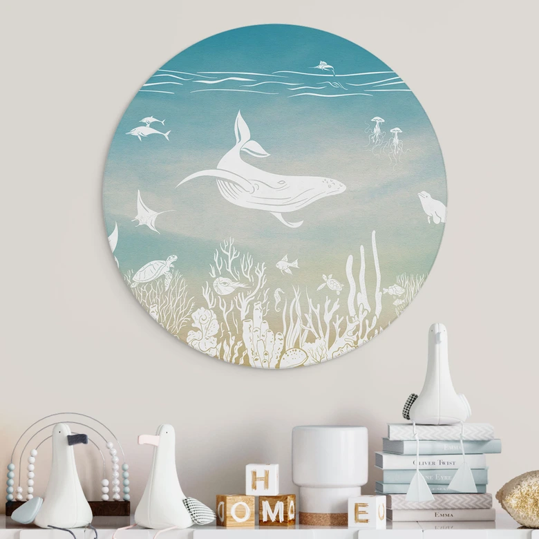 Rundes Wandbild Unterwasserwelt-Paradies - Ombre - Kikki Belle - Alu-Dibond 