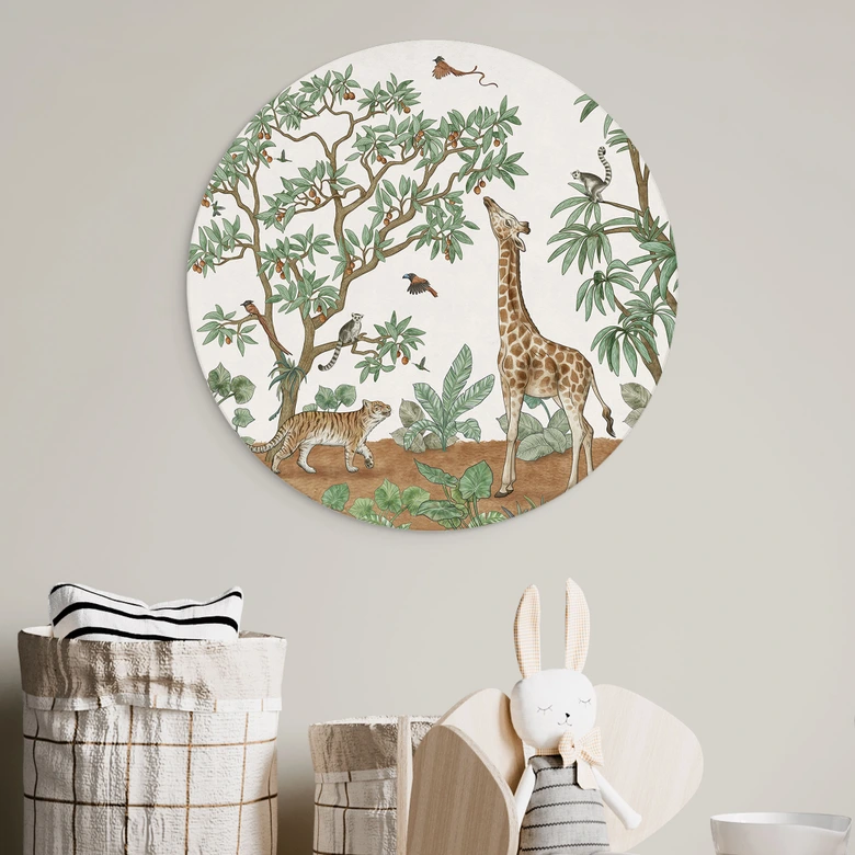 Wandbild Wimmelbild Dschungeltiere - Kikki Belle - Alu-Dibond Rund 