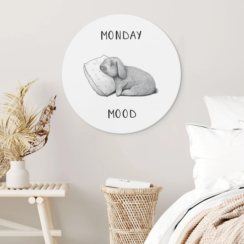 Rundes Wandbild Monday mood - Hase am Montagmorgen - Korenkova - Alu-Dibond 