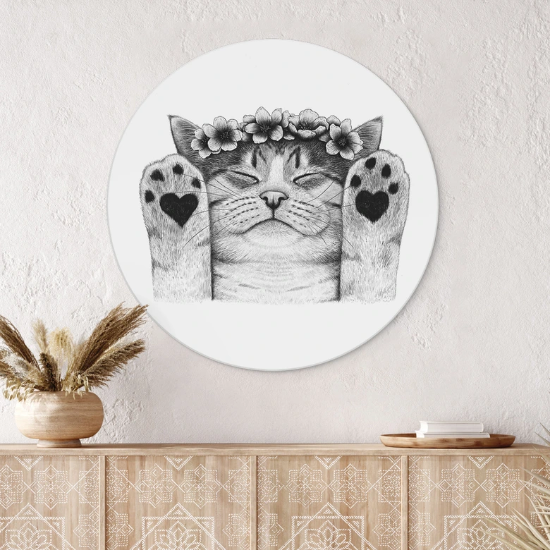 Wandbild Süße Katze mit Herz-Pfoten - Korenkova - Alu-Dibond Rund 