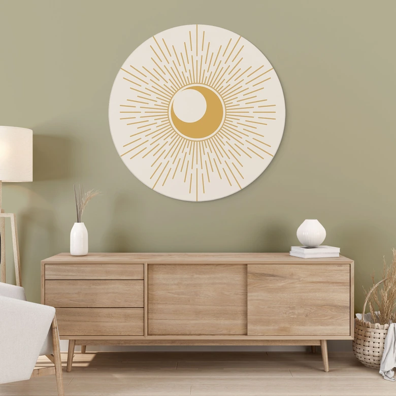 Wandbild Goldene Sonnenstrahlen - KsanaKalpa - Alu-Dibond Rund 