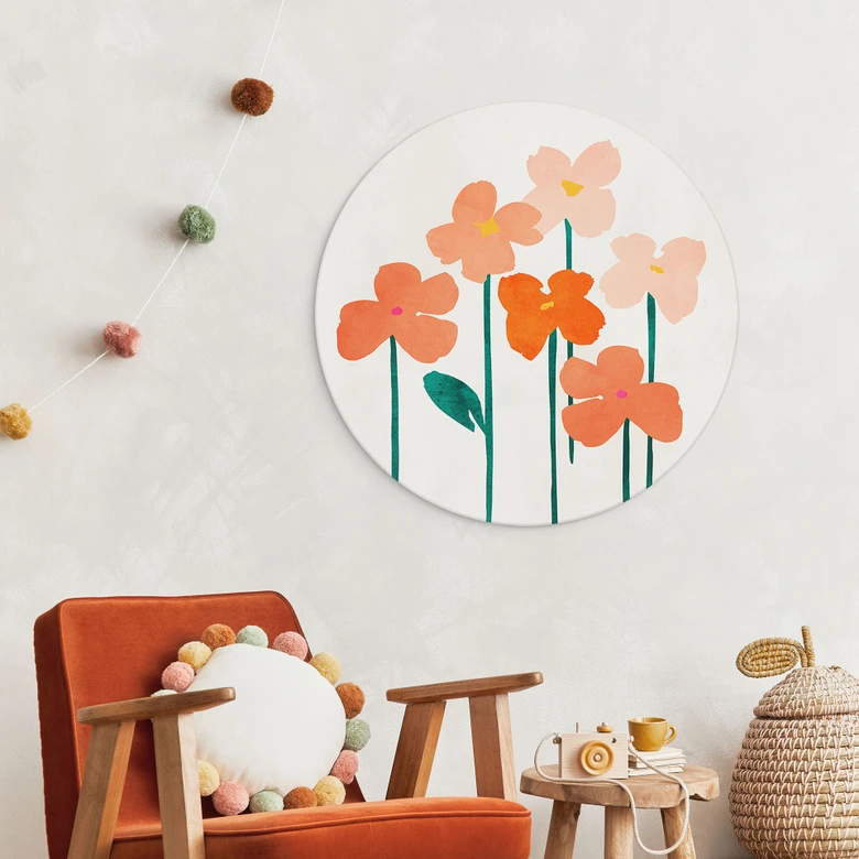 Wandbild Kleine Blumen in Peach-Farben - Kubistika - Alu-Dibond - Rund 