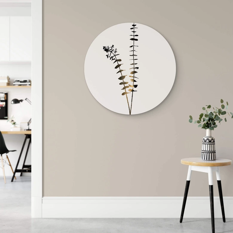 Tableau en alu-Dibond Kubistika - Eucalyptus noir et doré - Rond 
