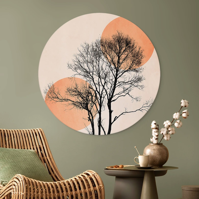 Wandcirkel Zon en maan in oranje - Kubistika 