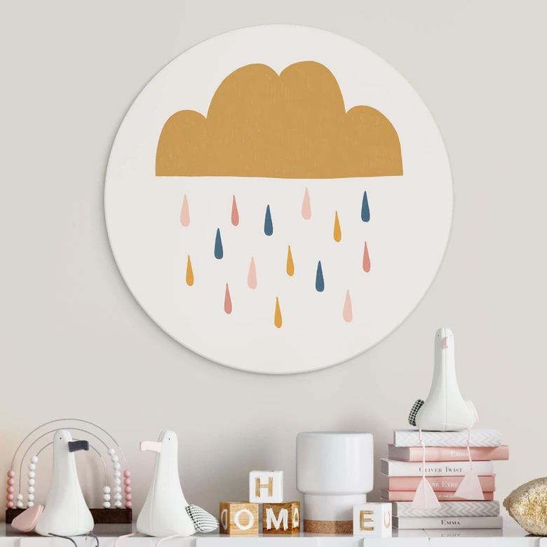 Wandbild Fröhlicher Regen in Pastelltönen - Menina Lisboa - Alu-Dibond - Rund 