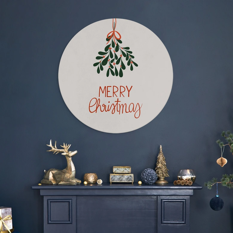 Wandbild Merry Christmas mit Mistelzweig - Lisboa - Alu-Dibond Rund 