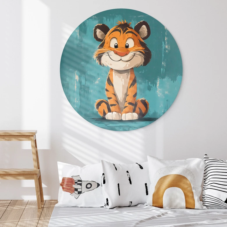 Wandbild Fröhliches Tigerbaby - Magnusson - Alu-Dibond Rund 
