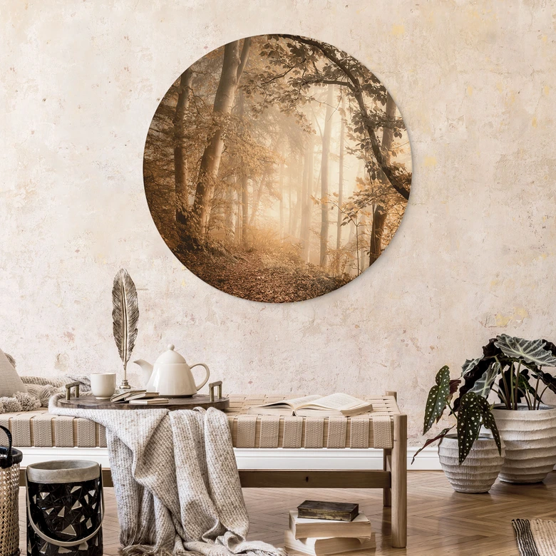 Wandbild Wald im morgendlichen Nebel - Maier - Alu-Dibond - Rund 
