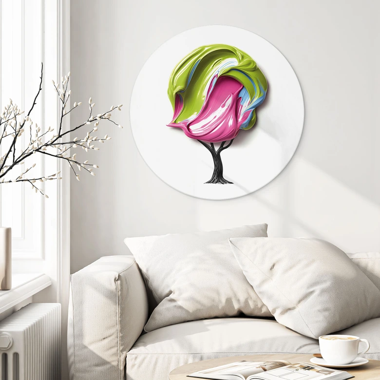 Wandbild Baum mit bunter 3D-Krone - Mielu - Alu-Dibond Rund 