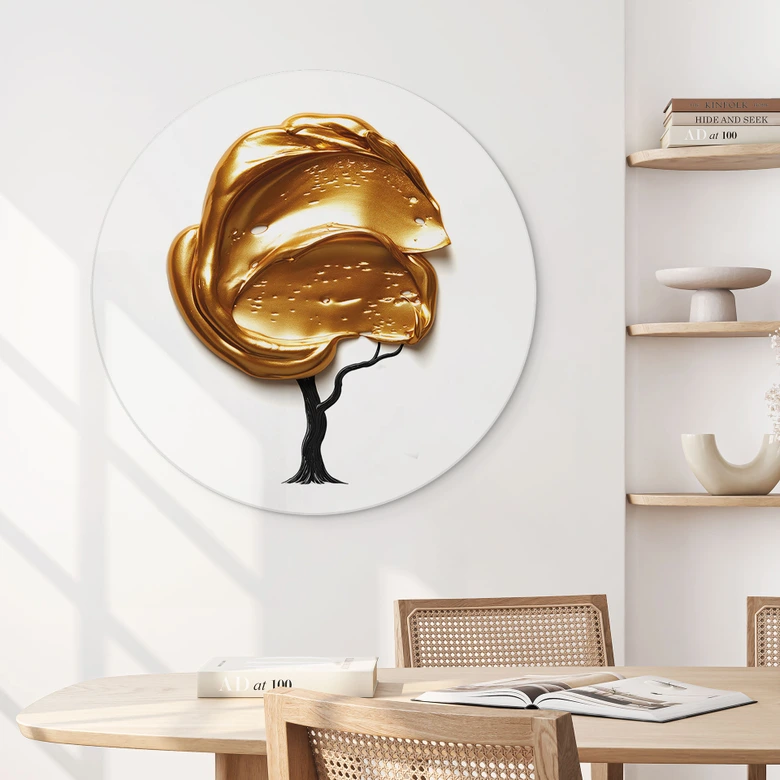 Wandbild Baum mit goldener 3D-Krone - Mielu - Alu-Dibond Rund 