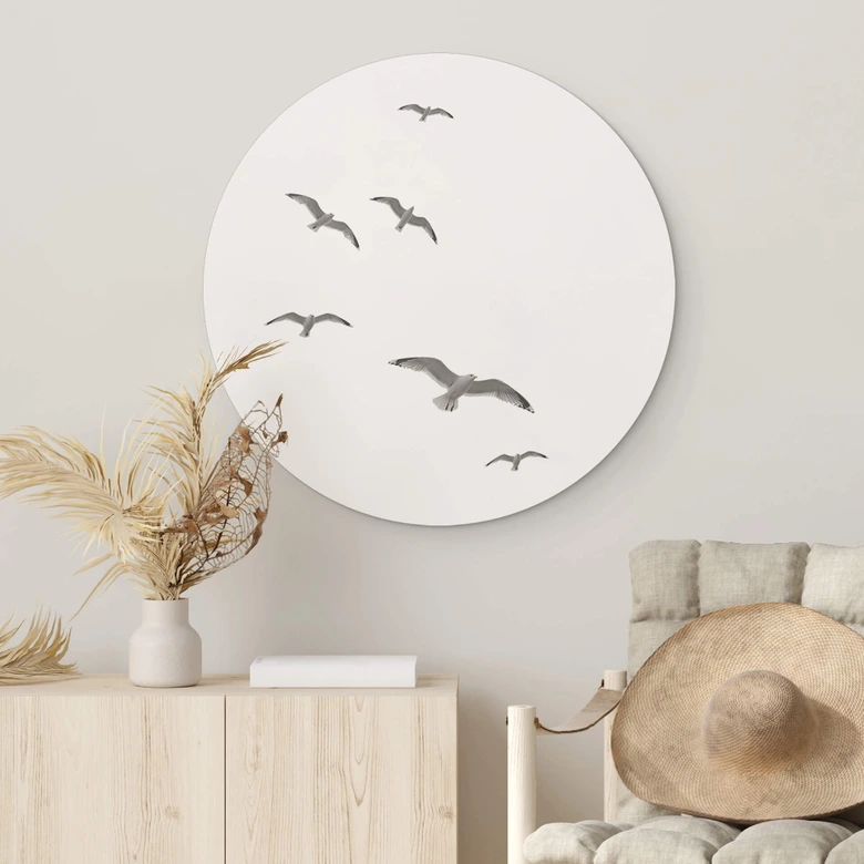 Wandbild Möwen am Himmel - Alu-Dibond Rund 