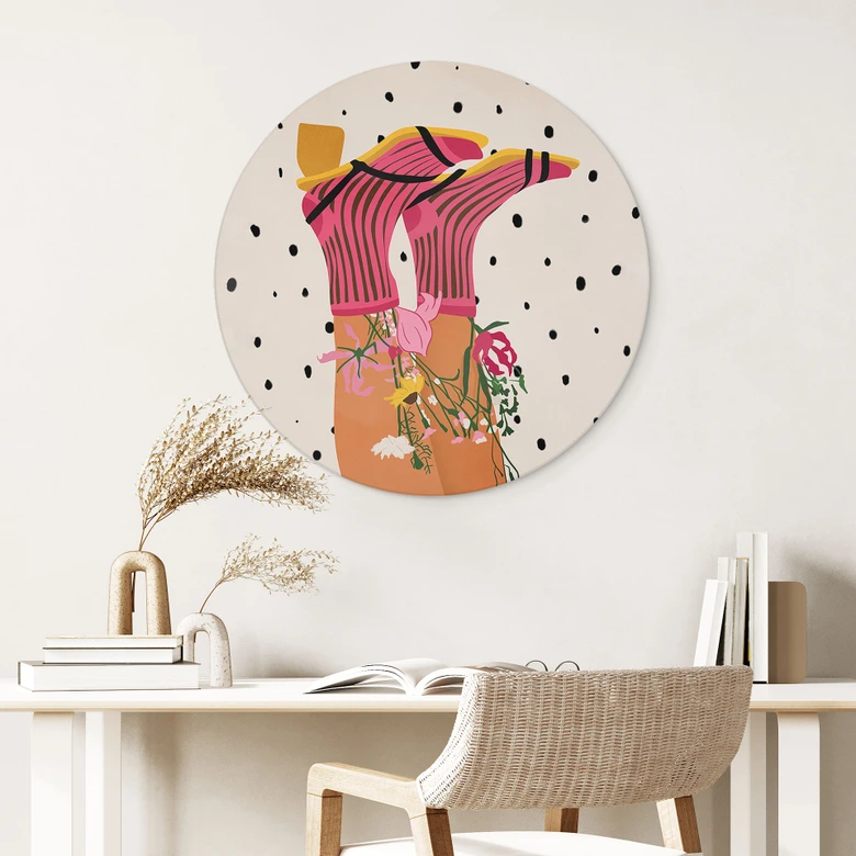 Wandbild Sockenliebe trifft Flower Power - Mokate - Alu-Dibond Rund 
