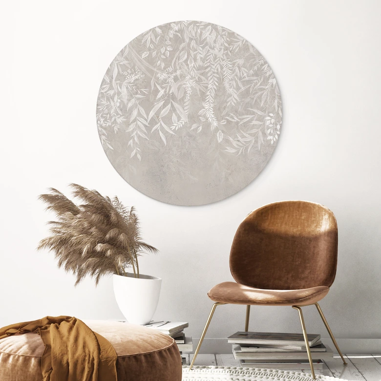 Wandbild Elegante Weidenzweige in Beige - Ms Tiff - Alu-Dibond Rund 