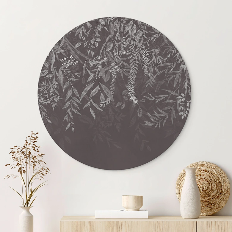 Wandbild Elegante Weidenzweige in Dunkelgrau - Ms Tiff - Alu-Dibond Rund 