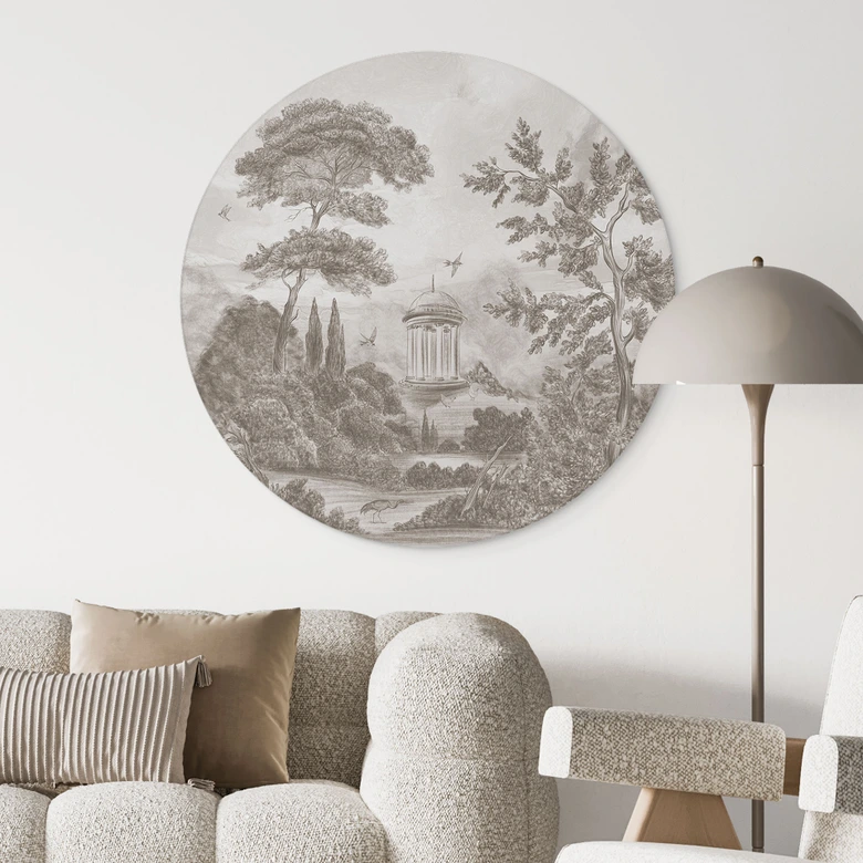Wandbild Landschaft mit Gartenlandschaft in Beige - Ms Tiff - Alu-Dibond Rund 