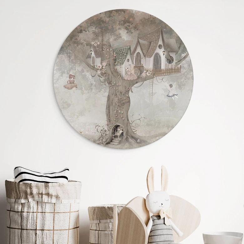 Wandbild Magisches Baumhaus mit Feen - Ms Tiff - Alu-Dibond Rund 