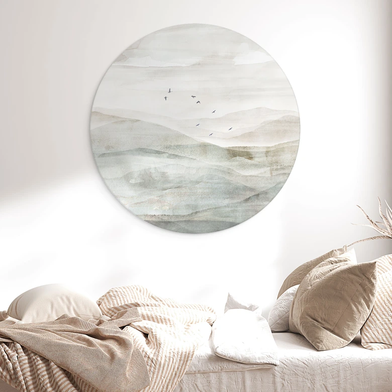 Wandbild Neblige Berglandschaft Aquarell - Ms Tiff - Alu-Dibond Rund 