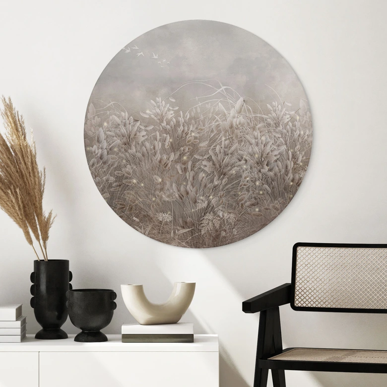 Wandbild Pampasgras und Gräser in Beige - Ms Tiff - Alu-Dibond Rund 
