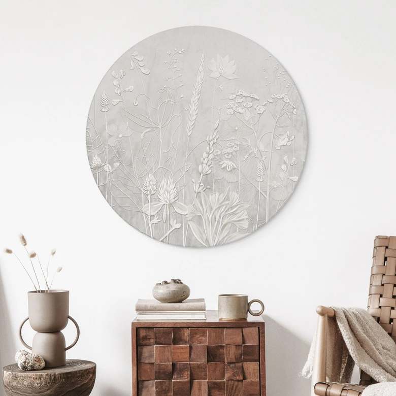 Wandbild Pflanzen in Weiß im modernen Design - Ms Tiff - Alu-Dibond Rund 
