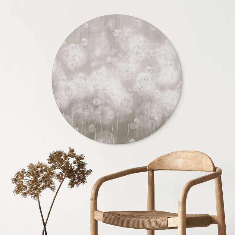 Wandbild Pusteblumen Traum in Beige - Ms Tiff - Alu-Dibond Rund 
