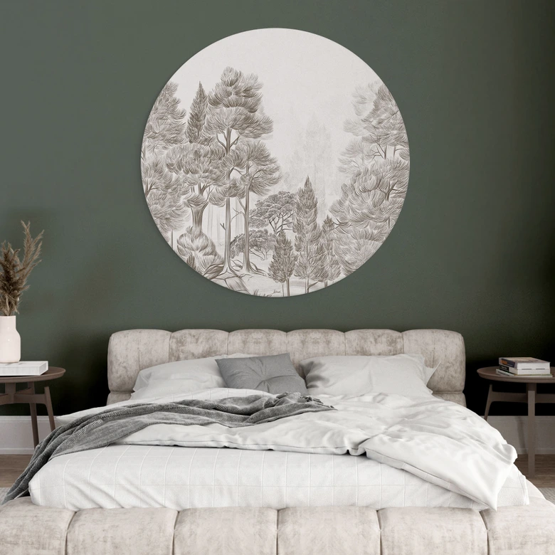 Wandbild Wald mit Waldlandschaft in Beige - Ms Tiff - Alu-Dibond Rund 