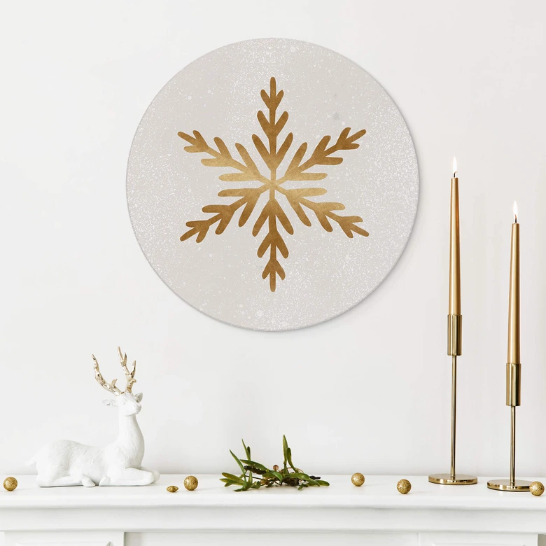 Wandbild Weihnachten - Goldene Schneeflocke - Alu-Dibond Rund - Orara Studio 