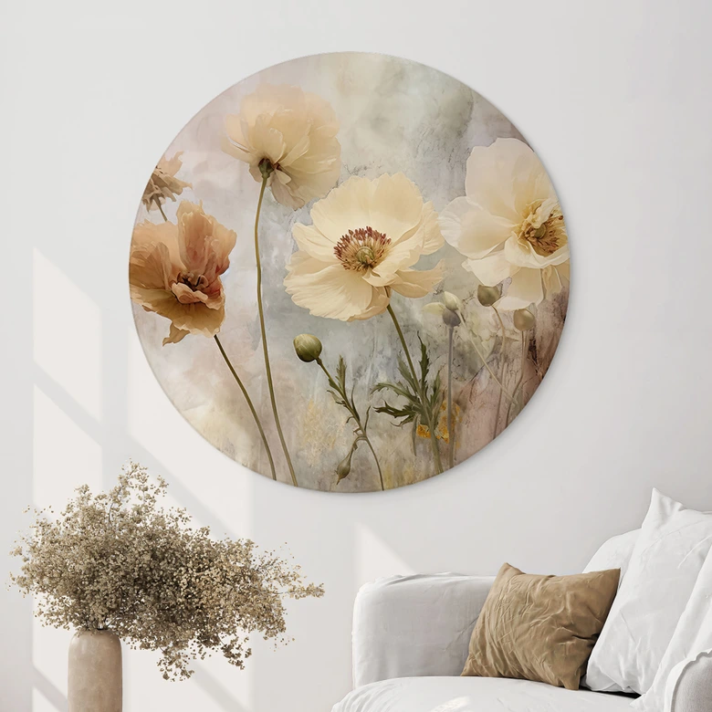 Wandbild Blumenpracht in warmen Pastelltönen - Paksoylu - Alu-Dibond Rund 