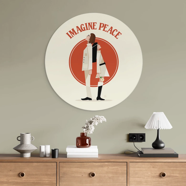 Wandbild Imagine Peace - Zwei für Frieden und Hoffnung - Retrodrome - Alu-Dibond Rund 