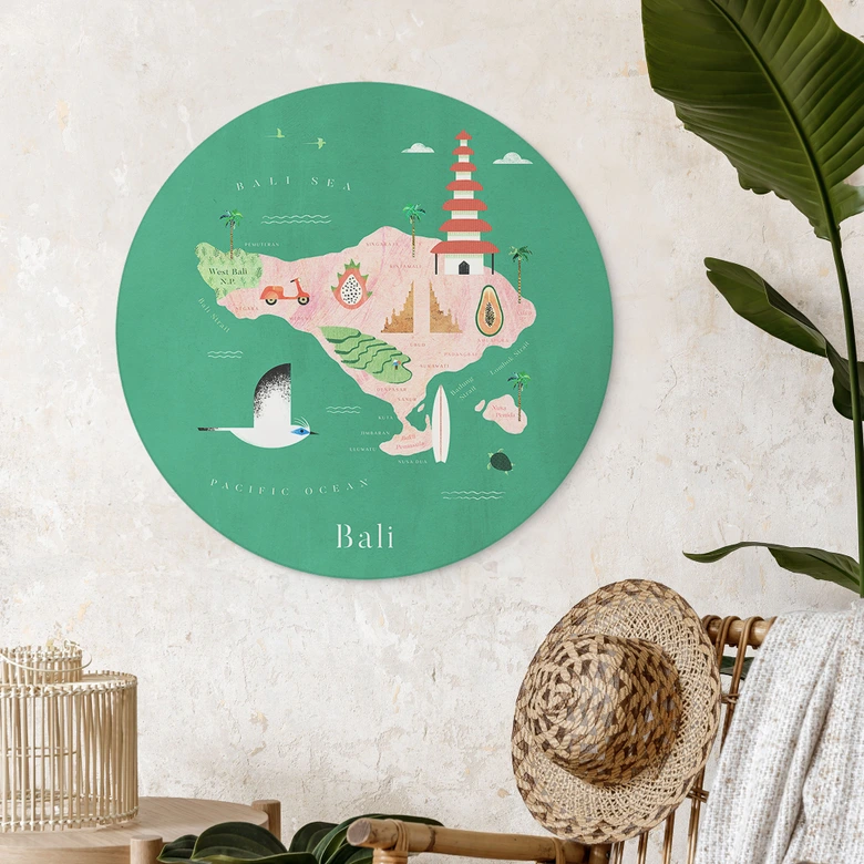Wandbild Karte von Bali - Rivers - Alu-Dibond - Rund 