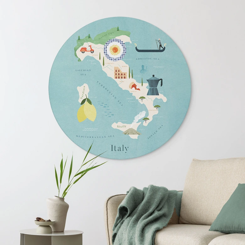 Wandbild Karte von Italien - Rivers - Alu-Dibond - Rund 