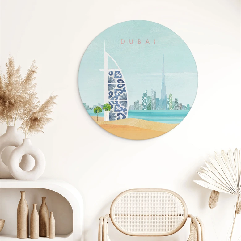 Wandbild Strand von Dubai - Burj Al Arab - Rivers - Alu-Dibond Rund 