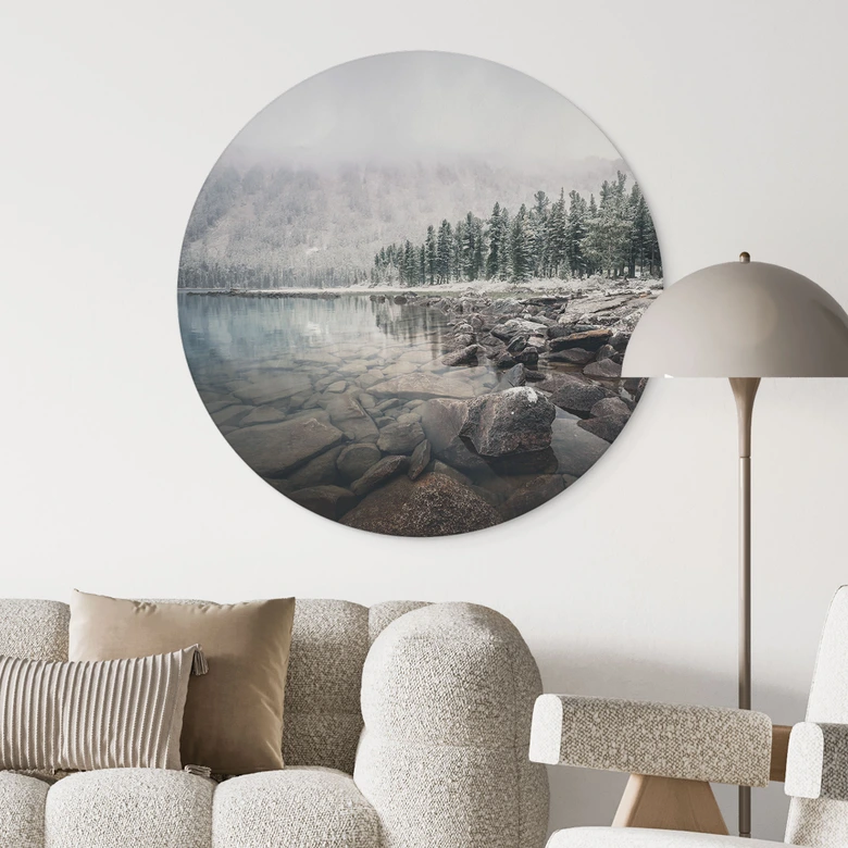 Natur Wandbild Winterwald am See - Rostovskiy - Alu-Dibond Rund 