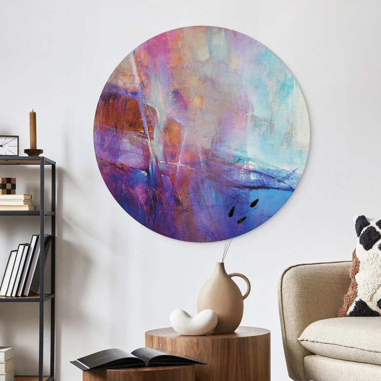 Wandbild Abstrakte Küstenlinie in Violett - Schmucker - Alu-Dibond Rund 