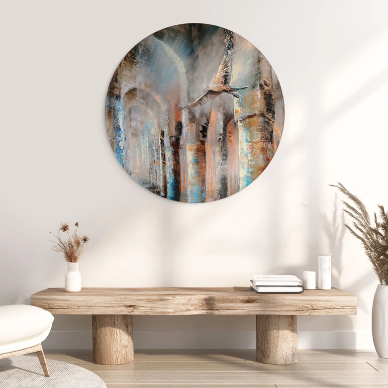 Wandbild Flug durch die Arkaden - Schmucker - Alu-Dibond Rund 