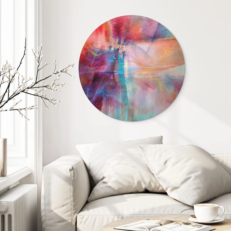 Wandbild Sanfter Farbnebel in Bewegung - Schmucker - Alu-Dibond Rund 