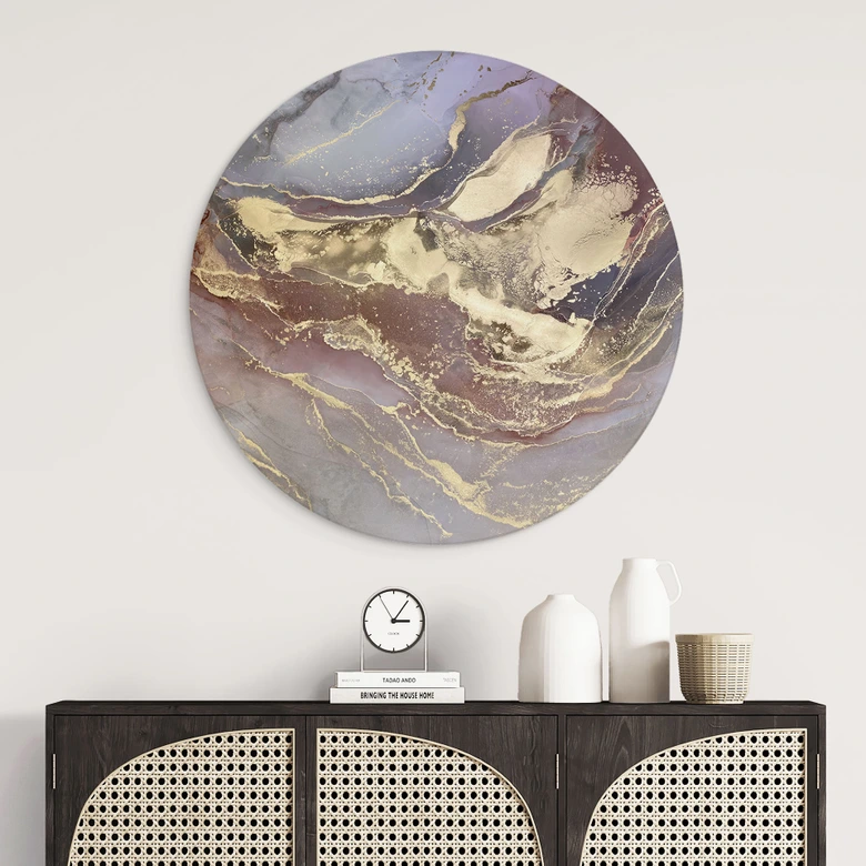 Wandbild Edle Strukturen in Gold und Violett - Shelest - Alu-Dibond Rund 