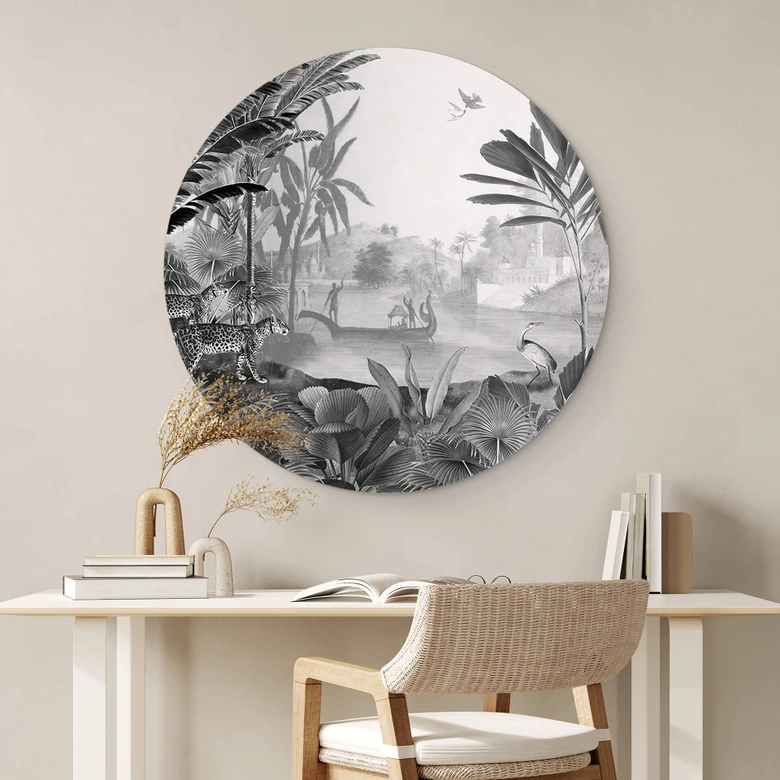 Alu-Dibond Sir Edward - Landschaft mit Leoparden schwarz weiss - Rund 