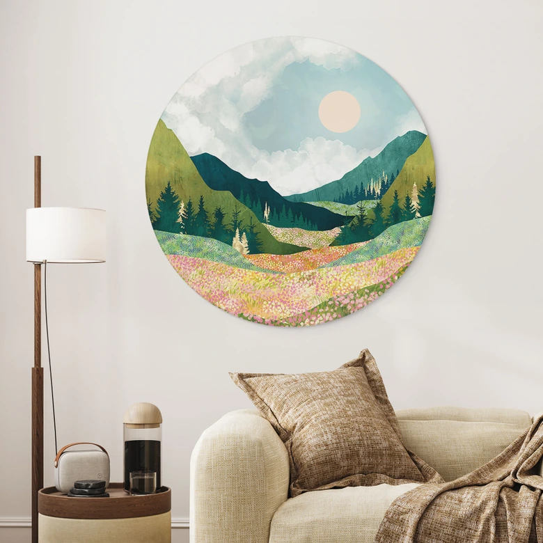 Wandbild Farbenfrohe Frühlingswiese - SpaceFrog Designs - Rund - Alu-Dibond 