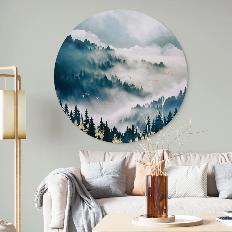 Dibond Wanddecoratie Mysterieuze mist in het bos - SpaceFrog Designs 