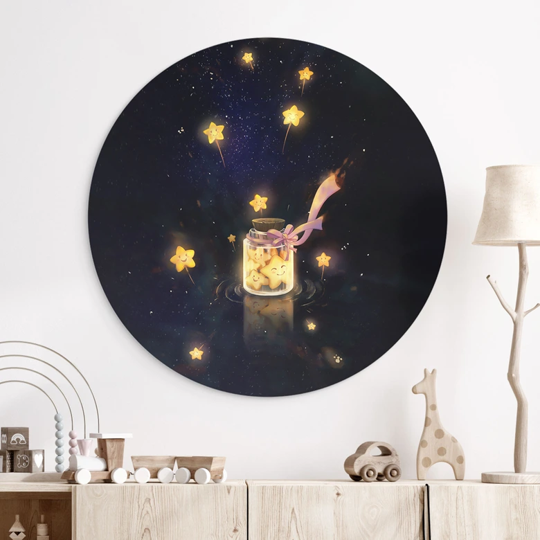 Wandbild Sternenfänger: Ein Glas voller Wünsche - Thai - Alu-Dibond - Rund 