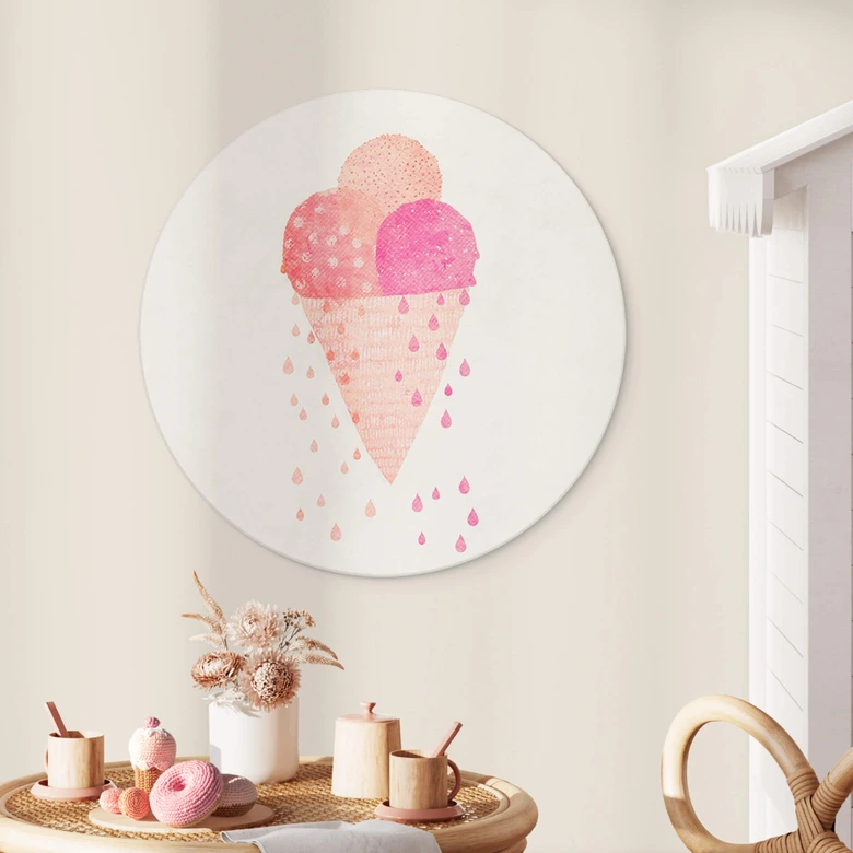Rundes Wandbild Treechild - Drei Eiskugeln im Sommer - Alu-Dibond 
