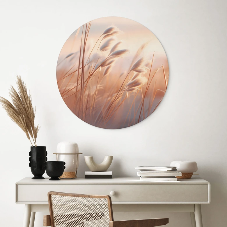 Wandbild Dünengras in der Abendsonne - Treechild - Alu-Dibond Rund 