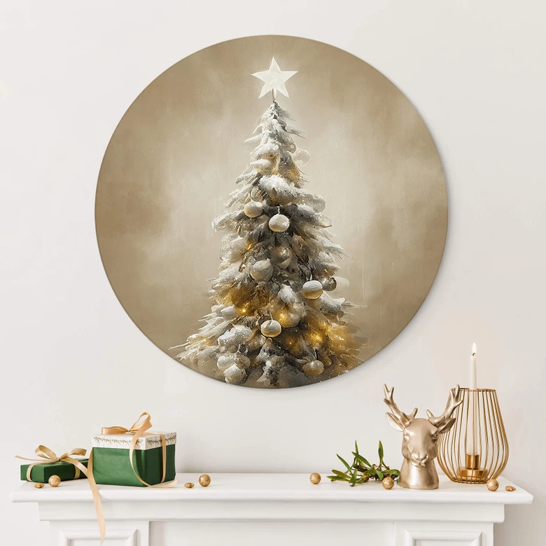 Rundes Wandbild Goldener Weihnachtsbaum - Treechild - Alu-Dibond 