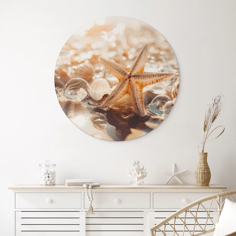 Wandbild Muscheln am sonnigen Strand - Treechild - Alu-Dibond Rund 