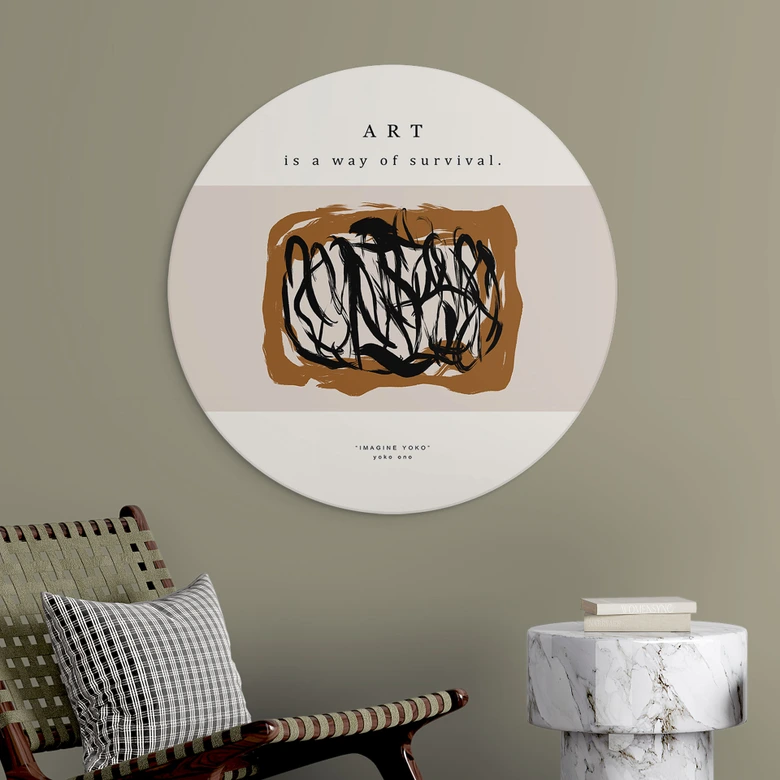 Wandbild Schwarze Pinselstriche - Imagine Yoko - Treechild - Alu-Dibond Rund 