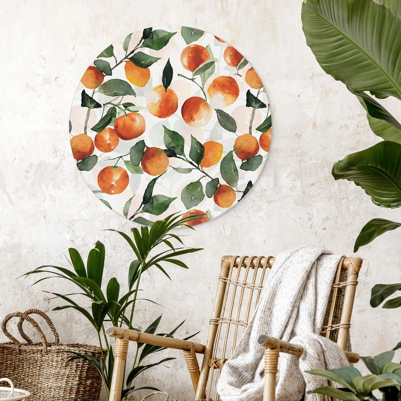 Wandbild Fruchtige Mandarinen - UN Designs - Alu-Dibond - Rund 