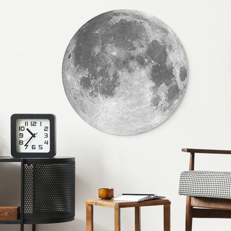 Wandbild Vollmond schwarz-weiß - Alu-Dibond Rund 
