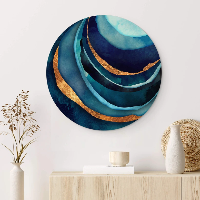 Wandcirkel SpaceFrog Designs - Blauw & Goud Abstract 