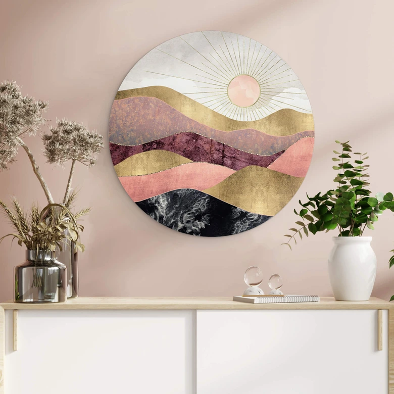 Alu-Dibond SpaceFrog Designs - Rosa Sonne - Rund 